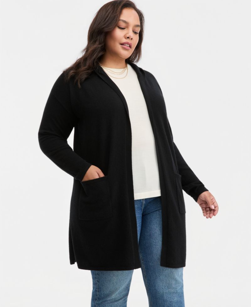 Petite's 100% Cashmere Open-Front Hoodie
