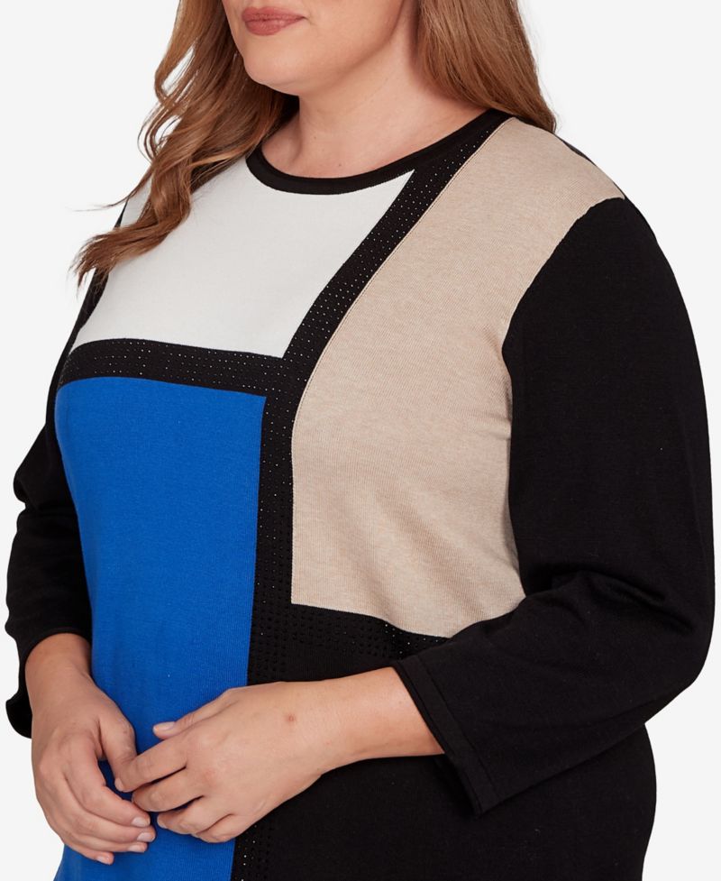 Plus Size Classic Colorblock Long Sleeve Sweater