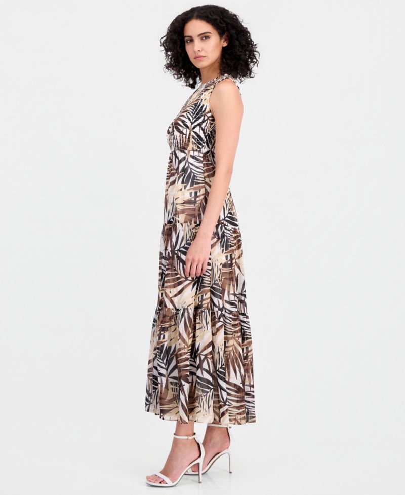 Women's Smocked-Bodice Tiered Maxi Dress