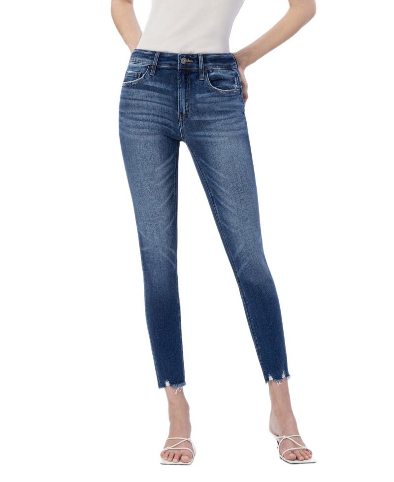 Women's Mid Rise Raw Distressed Hem Crop Skinny Jeans