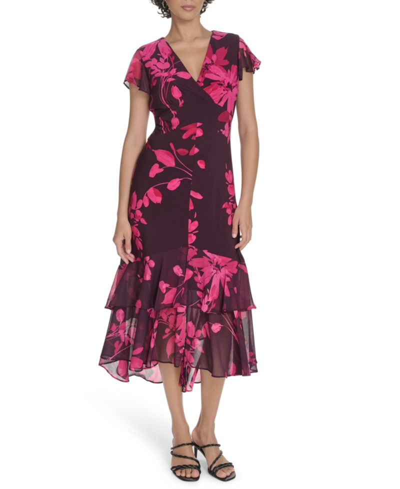 Women's Flutter Sleeve Chiffon Dress