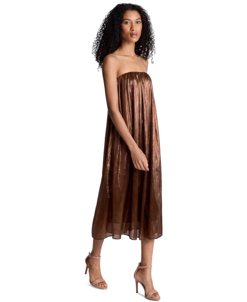 Women's Strapless A-Line Foil Midi Dress