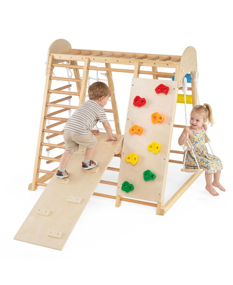 Ages 3+ 8-in-1 Foldable Wooden Indoor Jungle Gym