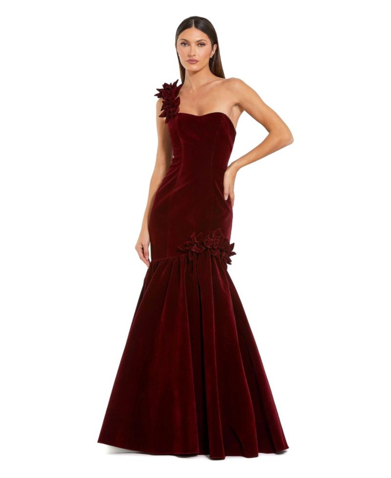Women's One-Shoulder Velvet Mermaid Gown
