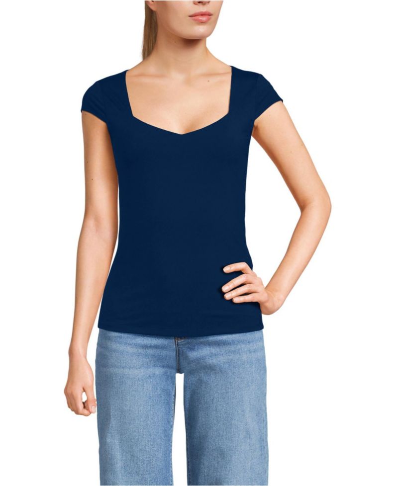 Women's Cap Sleeve Tugless Double Layer Sweetheart Knit Top