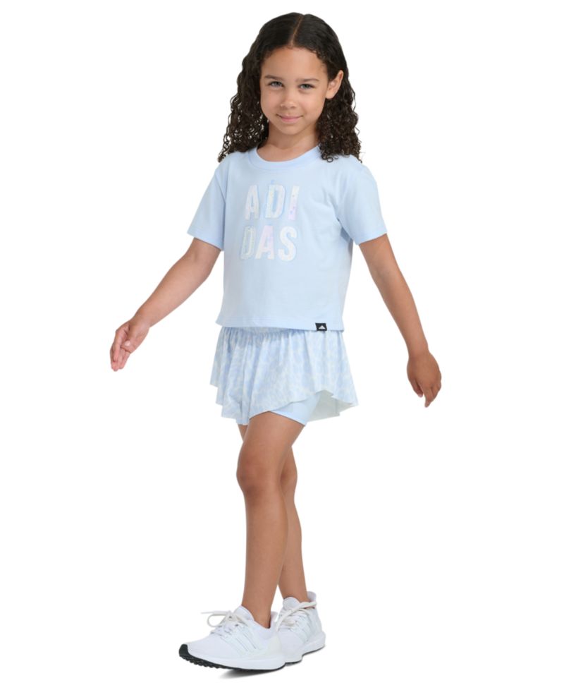 Girls' 2T-6X Short-Sleeve Graphic T-Shirt and Printed Flowy Shorts, 2-Piece Set