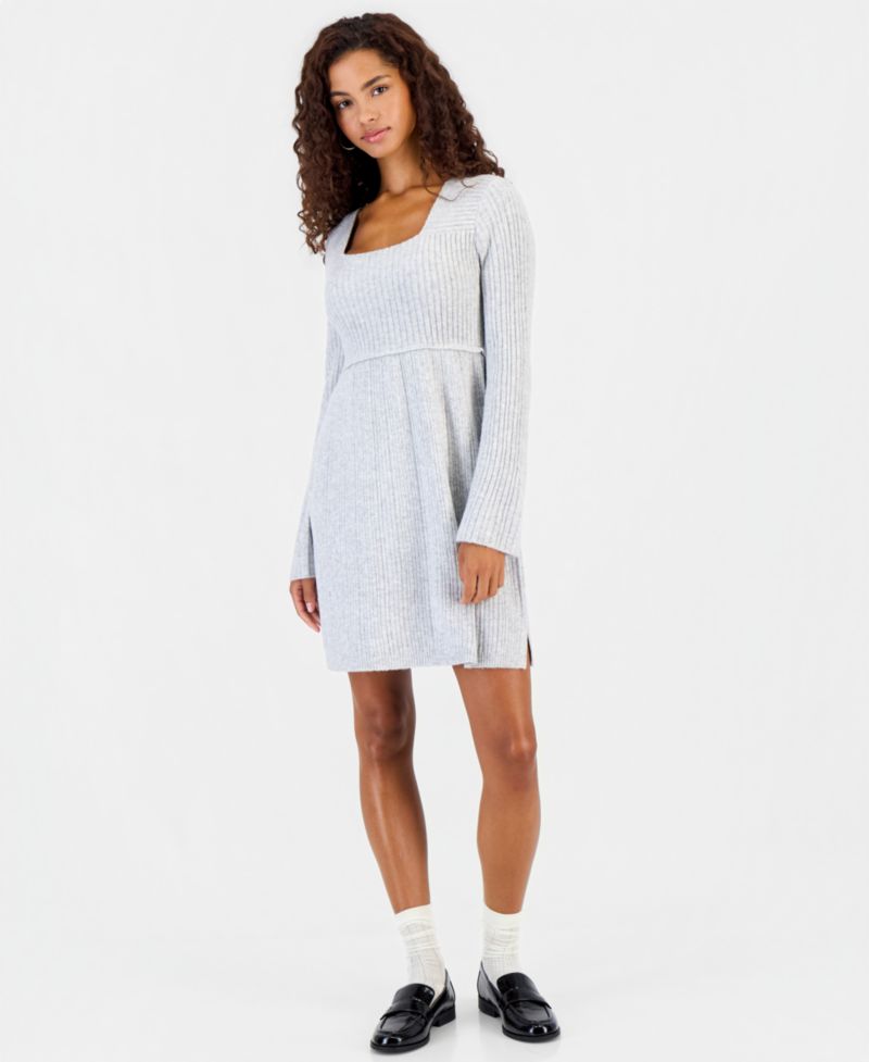 Juniors' Babydoll Square Neck Sweater Dress