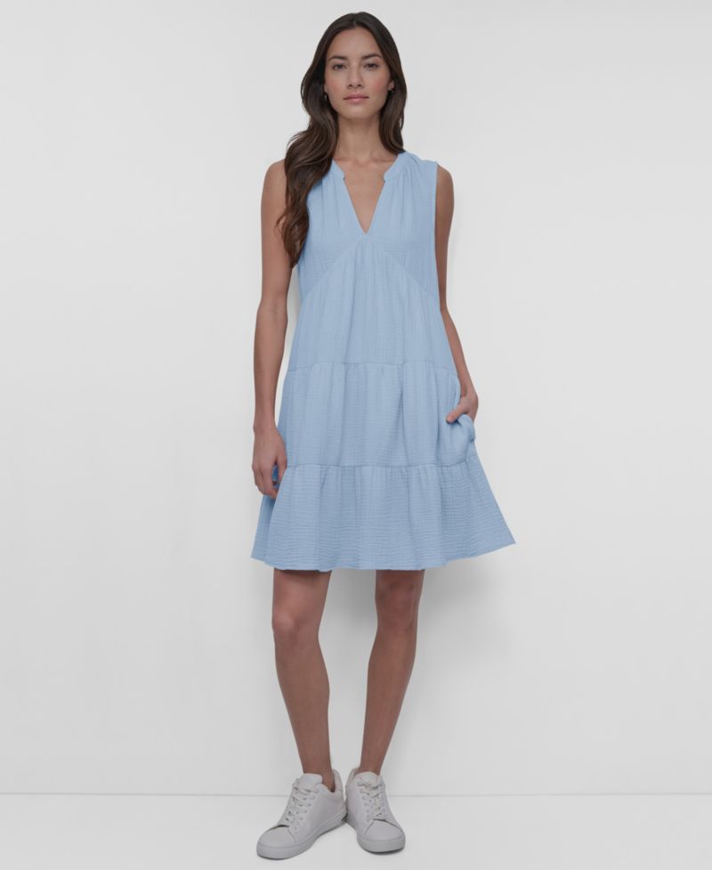 Women's Double Crepe Gauze Sleeveless Mini Dress