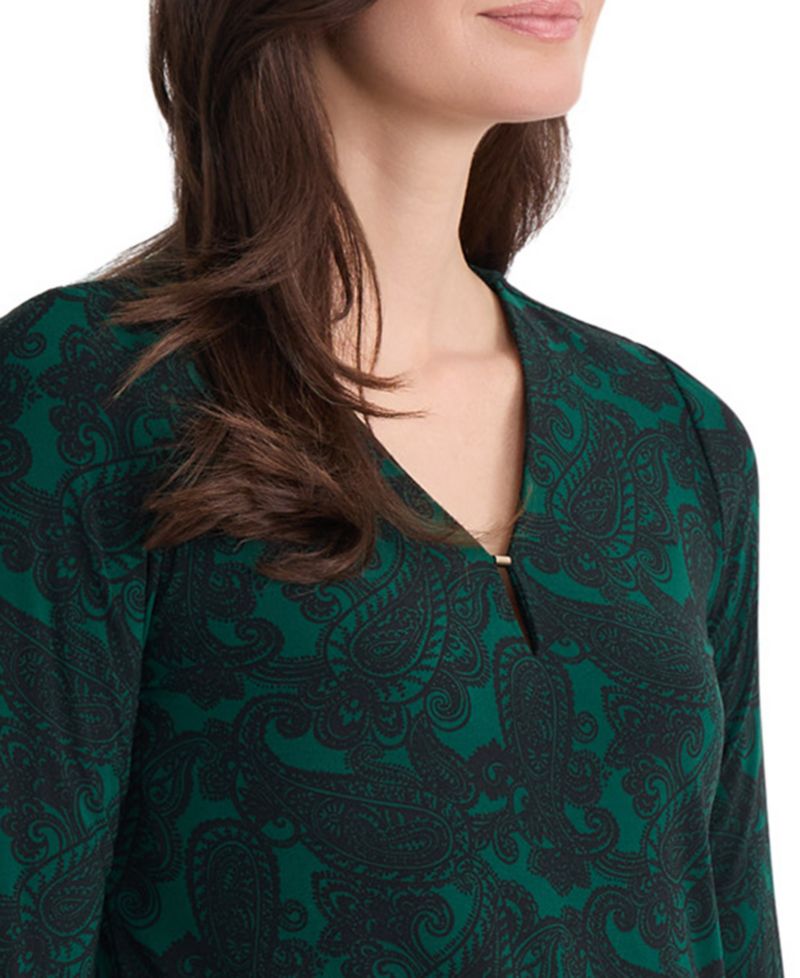 Women's V-Neck 3/4-Sleeve Paisley-Print Blouse