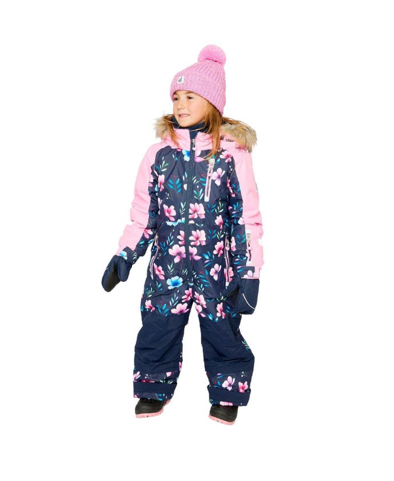 Little and Big Girl ( 6 to 14 ) One Piece Play Snowsuit Floral Print