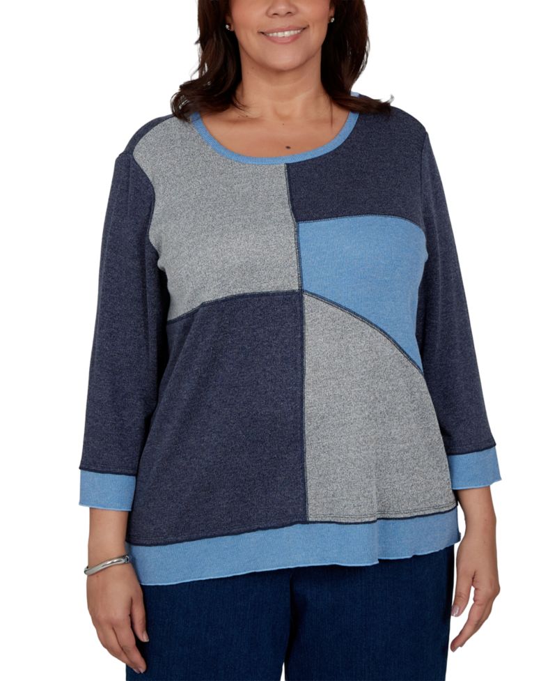 Plus Size Heathered Colorblock 3/4-Sleeve Top