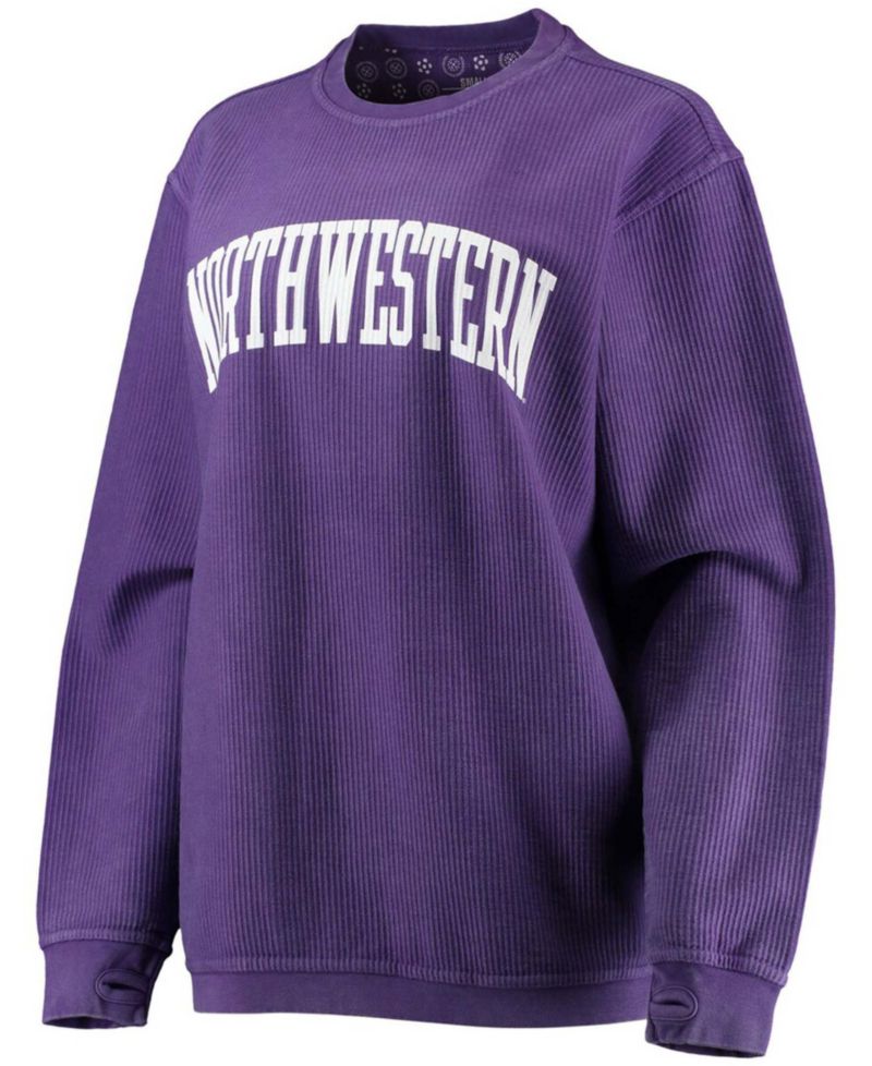 Women's Purple Northwestern Wildcats Comfy Cord Vintage-Like Wash Basic Arch Pullover Sweatshirt