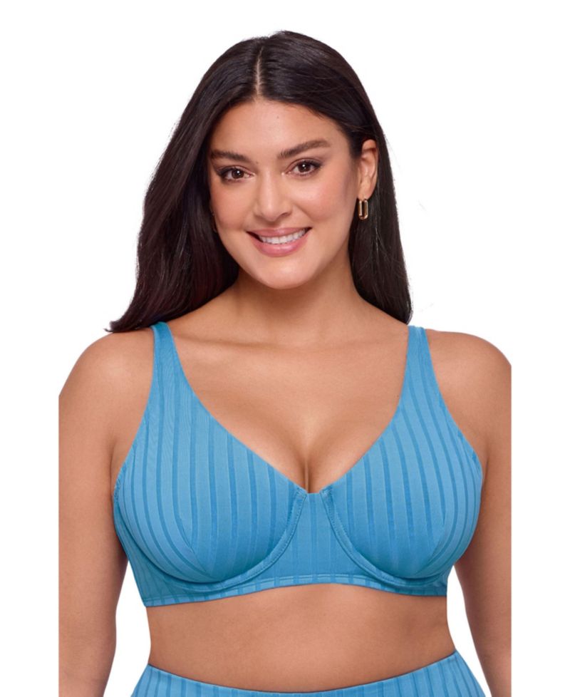 Women's Supportive Wide Ribbed Tall Underwire Bikini Swimsuit Top