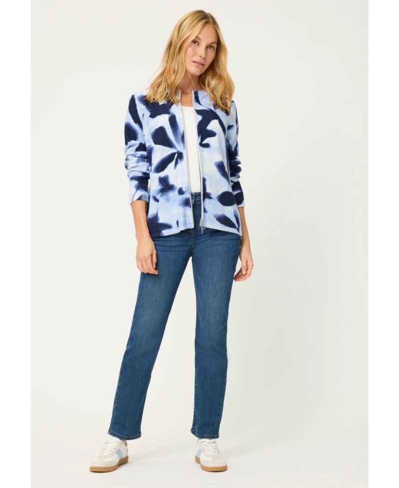 Women's Abstract Floral Zip Cardigan