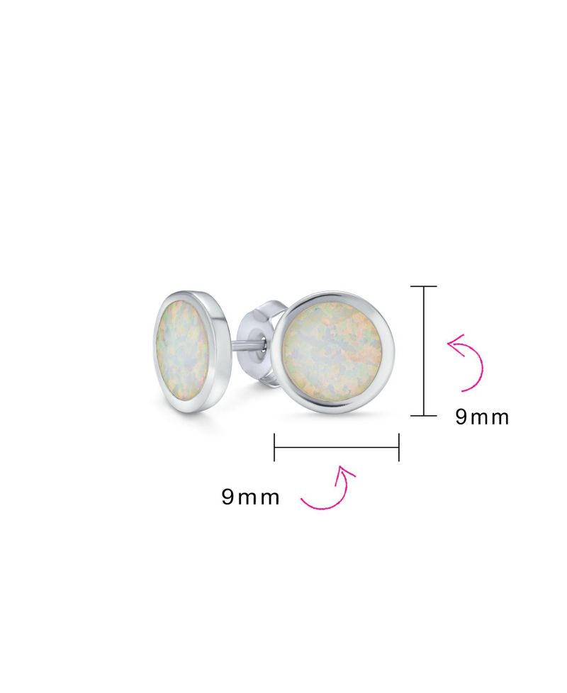 Created White Opal Round Stud Earrings Bezel Set .925 Sterling Silver 9MM