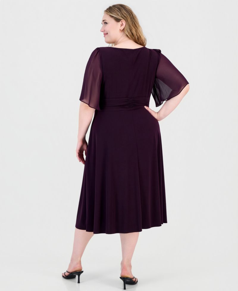 Petite Flutter-Sleeve Midi Dress