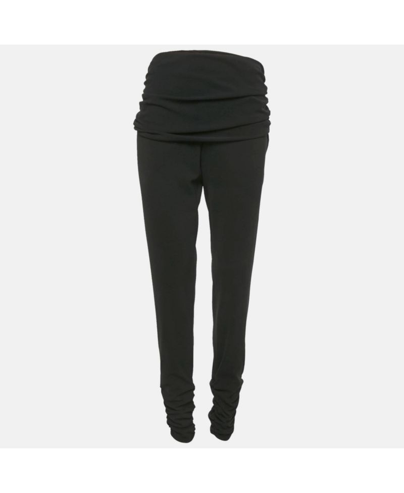 Women's Cheap And Chic Black Crepe Ruche Detail Trousers