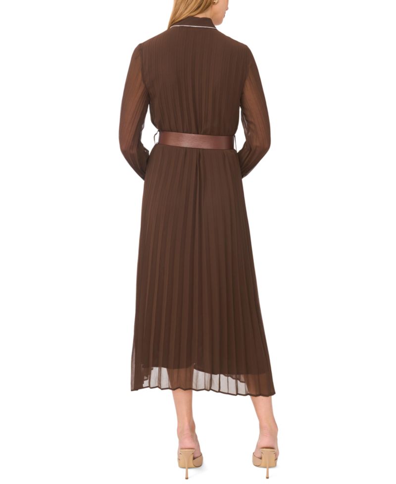 Women's Pleated Long-Sleeve Midi Dress