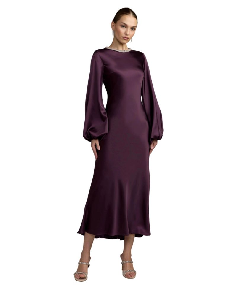Women's Crystal-Embellished High-Neck Satin Maxi Dress