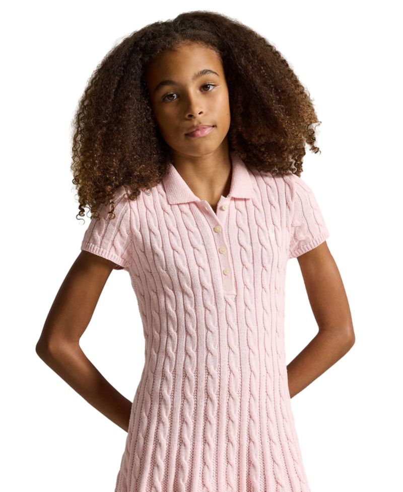 Girls' 7-16 Cable-Knit Polo Sweater Dress