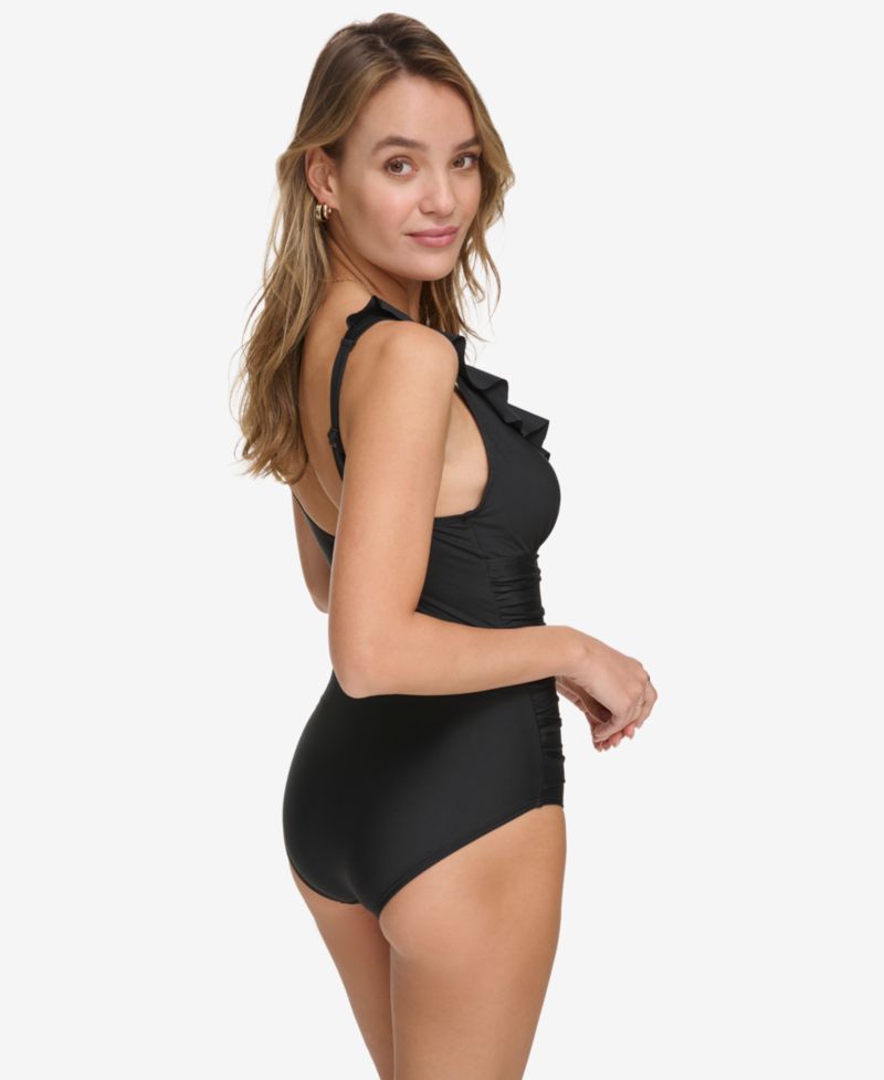 Women's Ruffle Plunge Underwire Tummy Control One-Piece Swimsuit