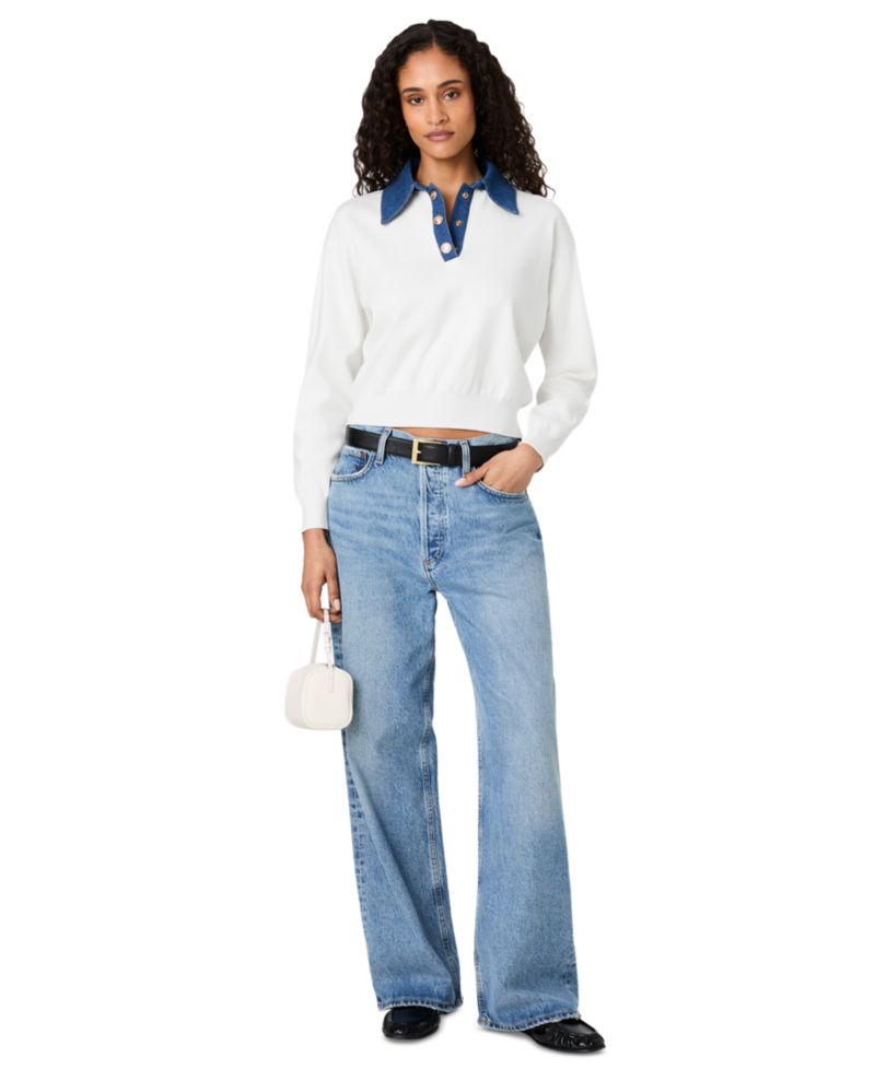 Women's Denim Knit Collared Sweater