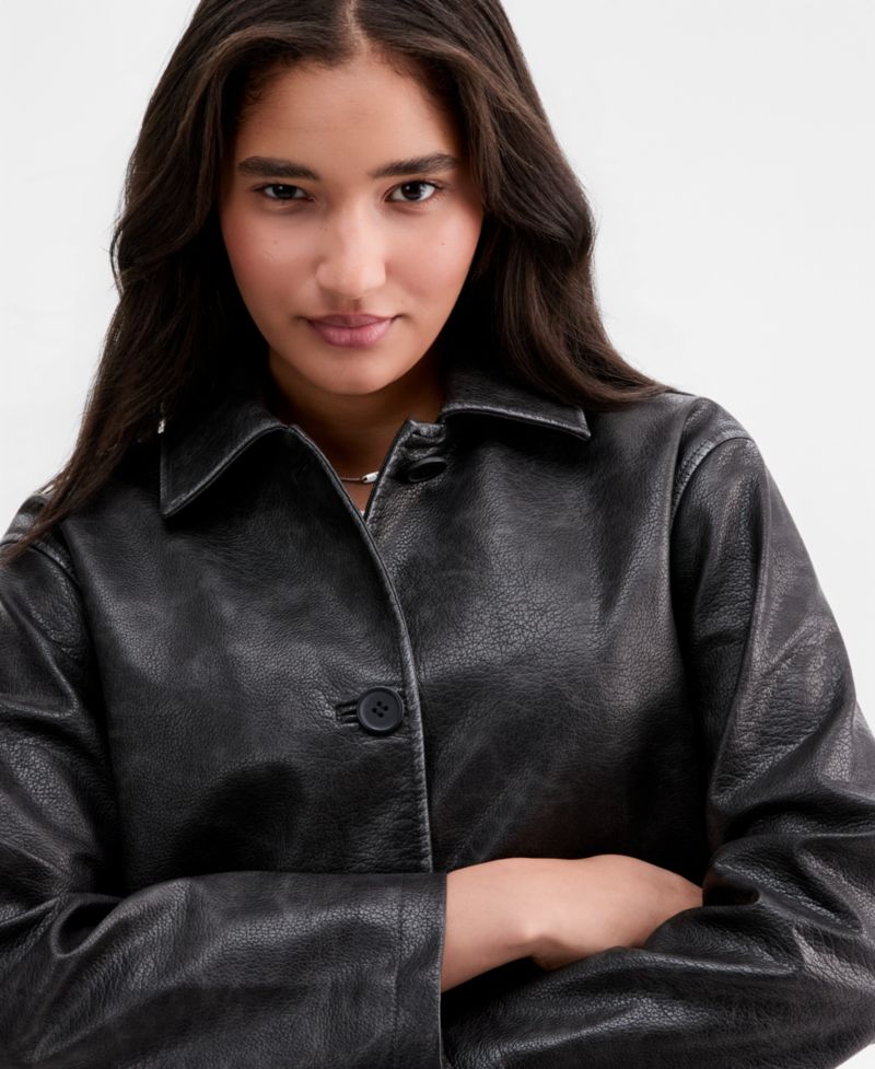 Women's Oversized Faux Leather Bomber Jacket