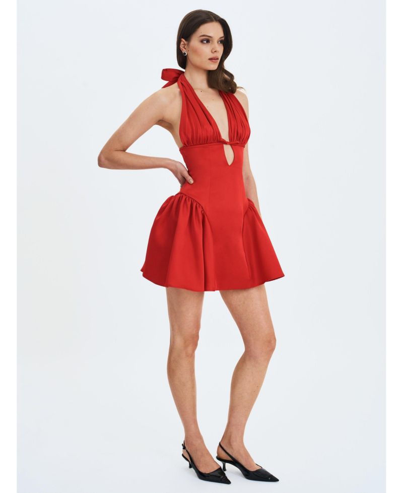 Women's Peyton Ruby Plunging Halter Keyhole Mini Dress