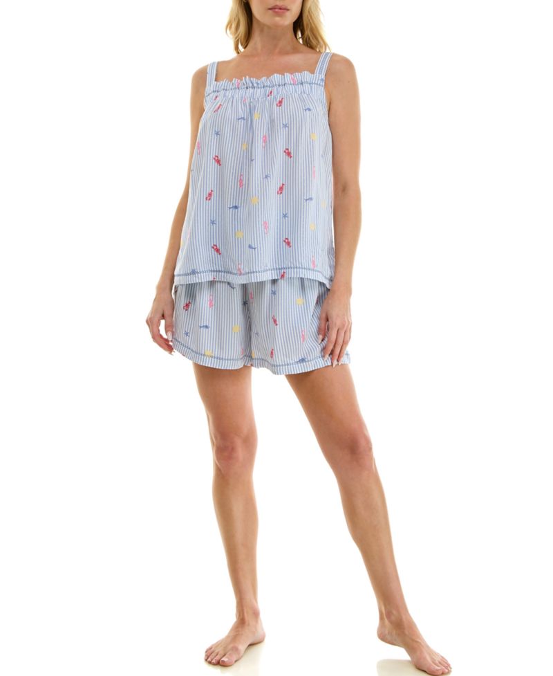 Women's Printed Top and Mid-Rise Shorts, 2-Piece Set