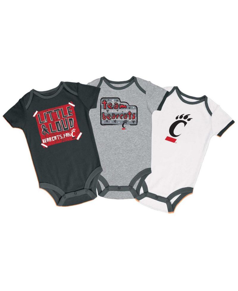 Baby Boys and Girls Black/Gray/White Cincinnati Bearcats Bodysuit Set 3-Pack