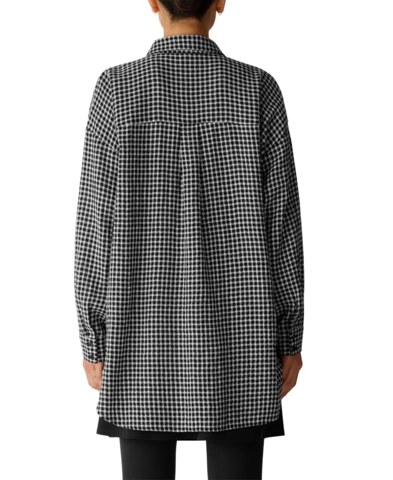 Women's Wool-Cotton Check Long-Sleeve Button-Down Shirt