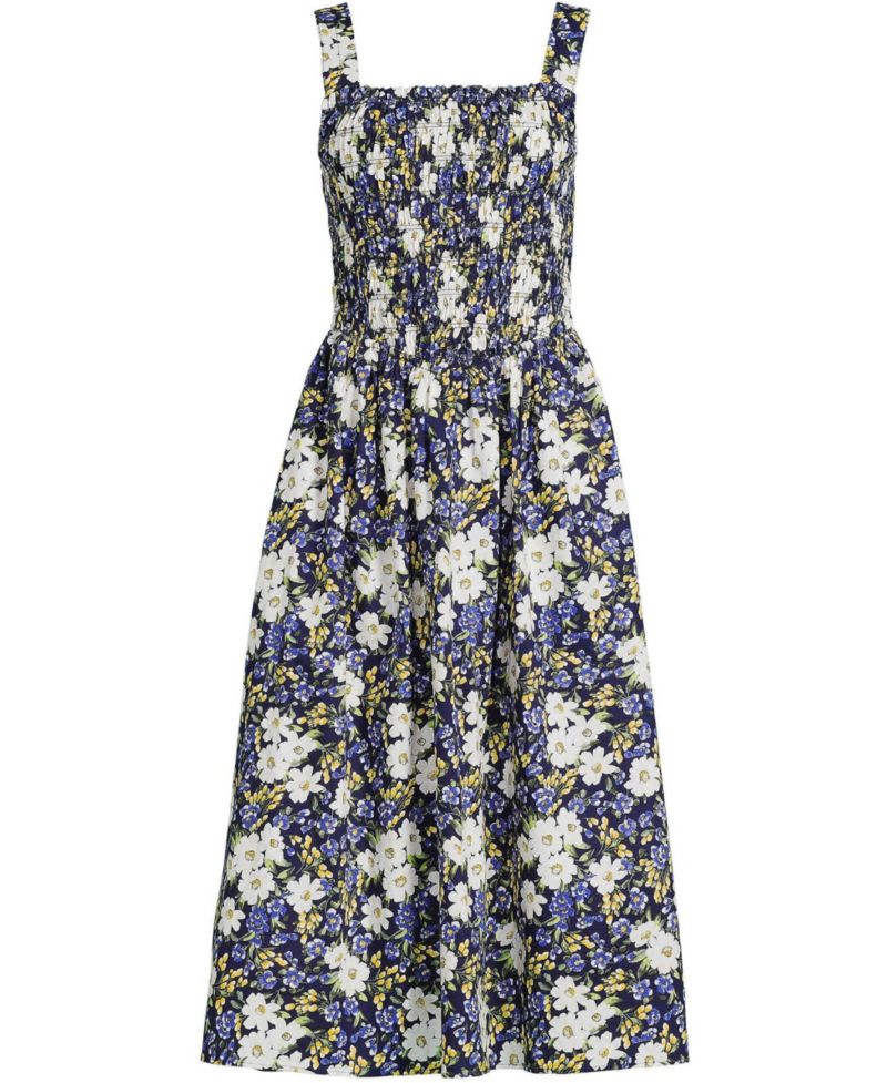 Women's Poplin Smocked Bodice Midi Dress