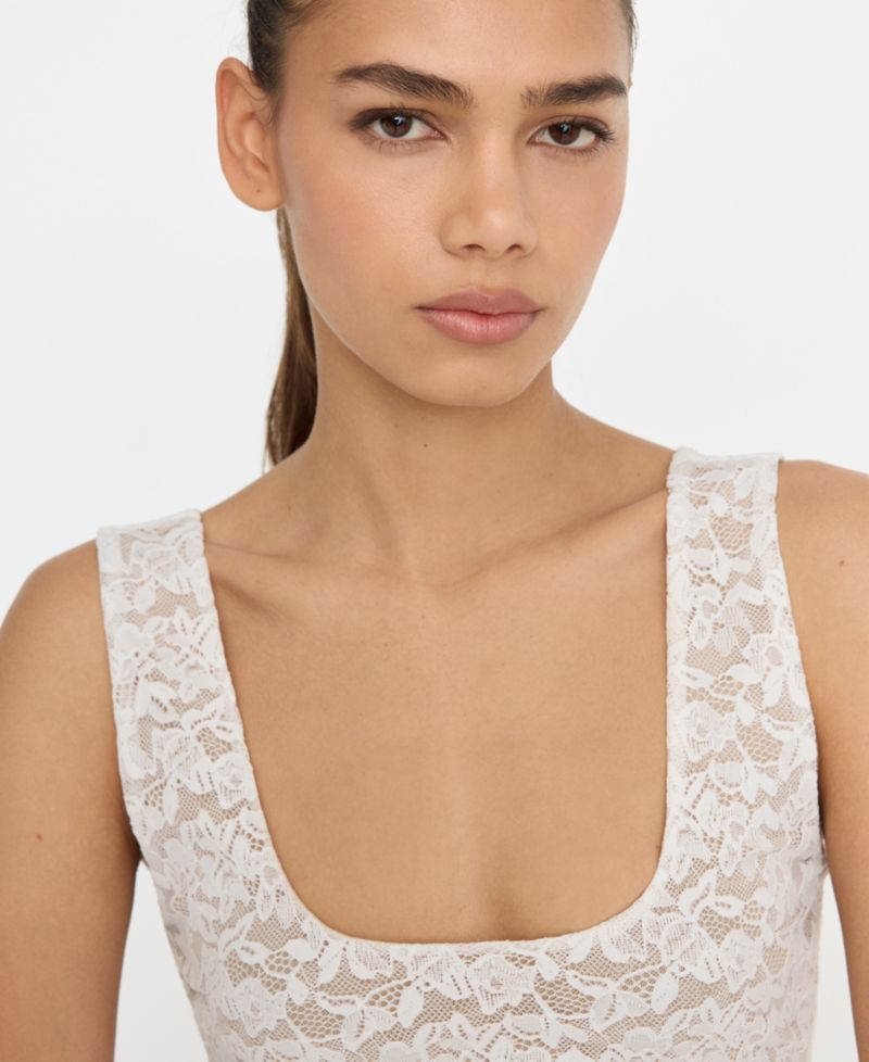 Women's Stretch Lace Scoop Neck Tank Bodysuit, Regular & Plus Size