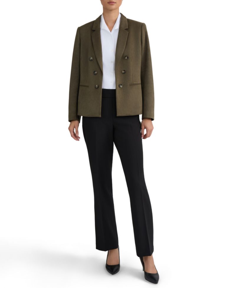 Petite Double-Breasted Notch-Collar Faux-Suede Blazer