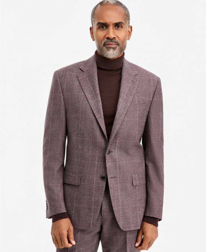 Men's Classic-Fit Wool-Blend Stretch Plaid Suit Separate Jacket