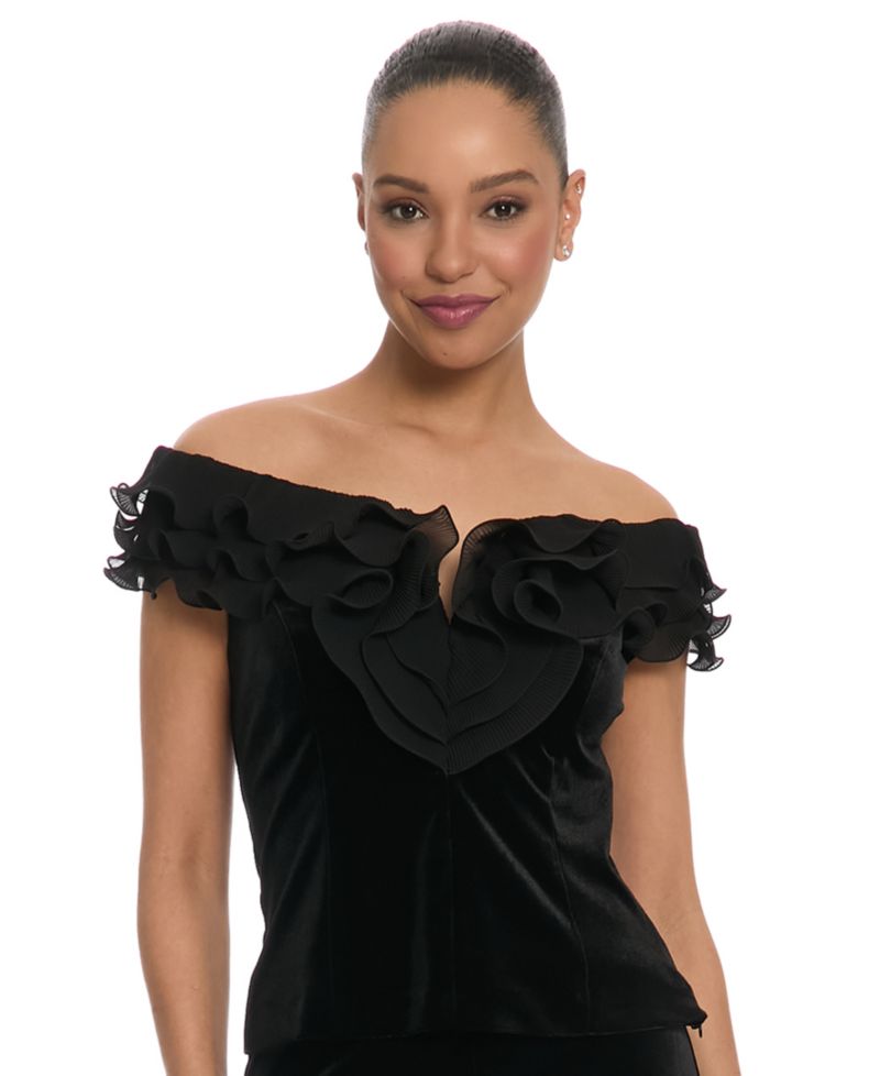 Women's Off-The-Shoulder Velvet Ruffle Blouse