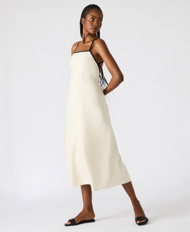 Women's Riyan Tipped Apron-Neck Linen Blend Midi Dress