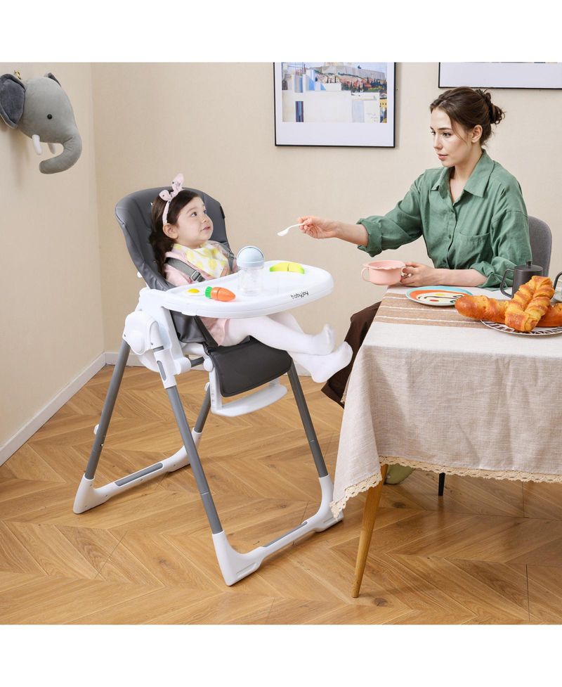 Foldable Baby High Chair with Adjustable Height and Reclining Seat