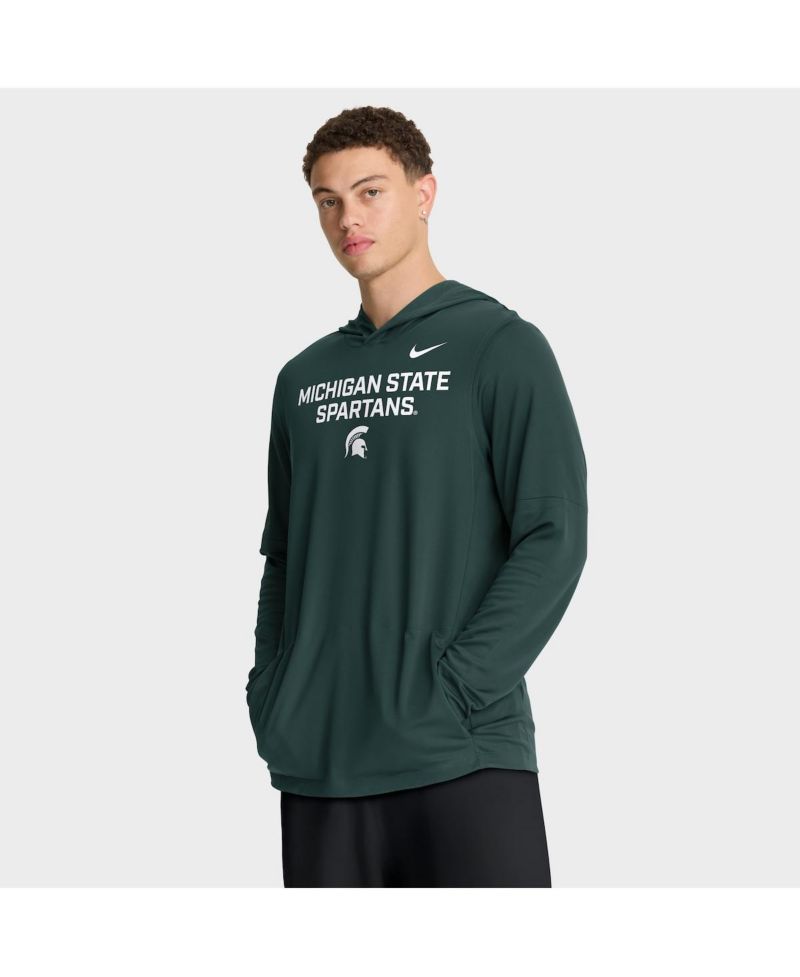 Men's Green Michigan State Spartans 2025 Sideline Performance Long Sleeve Hoodie T-Shirt