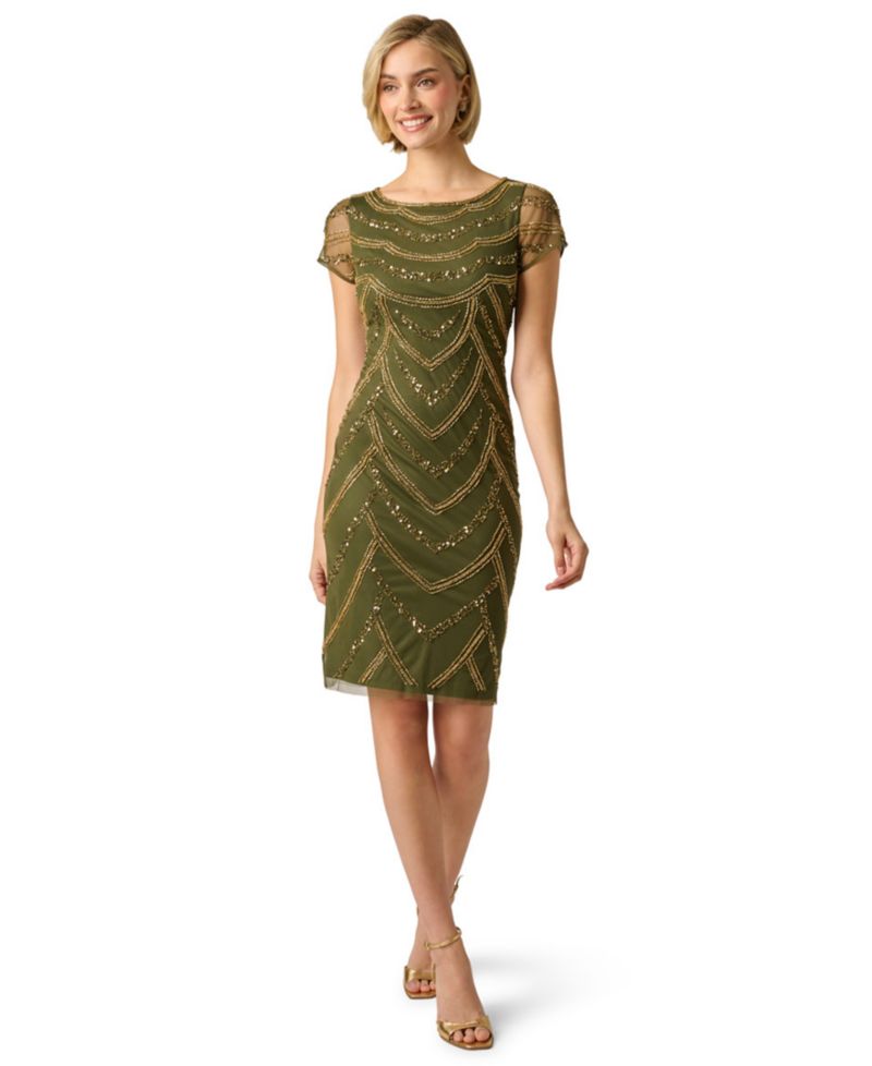 Women's Beaded Cap-Sleeve Sheath Dress