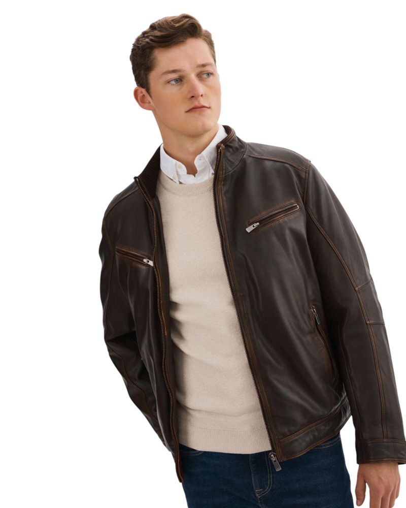 Men's GUNNER-V Distressed Leather Jacket