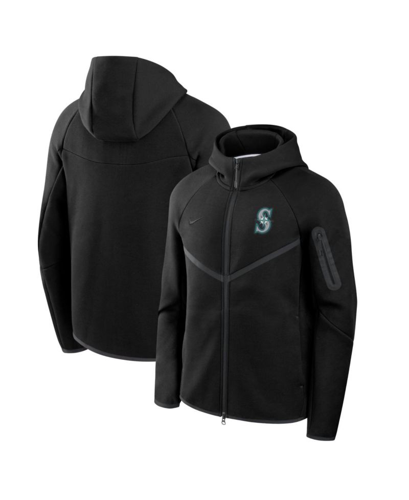 Men's Black Seattle Mariners Tech Fleece Raglan Full-Zip Windrunner Hoodie