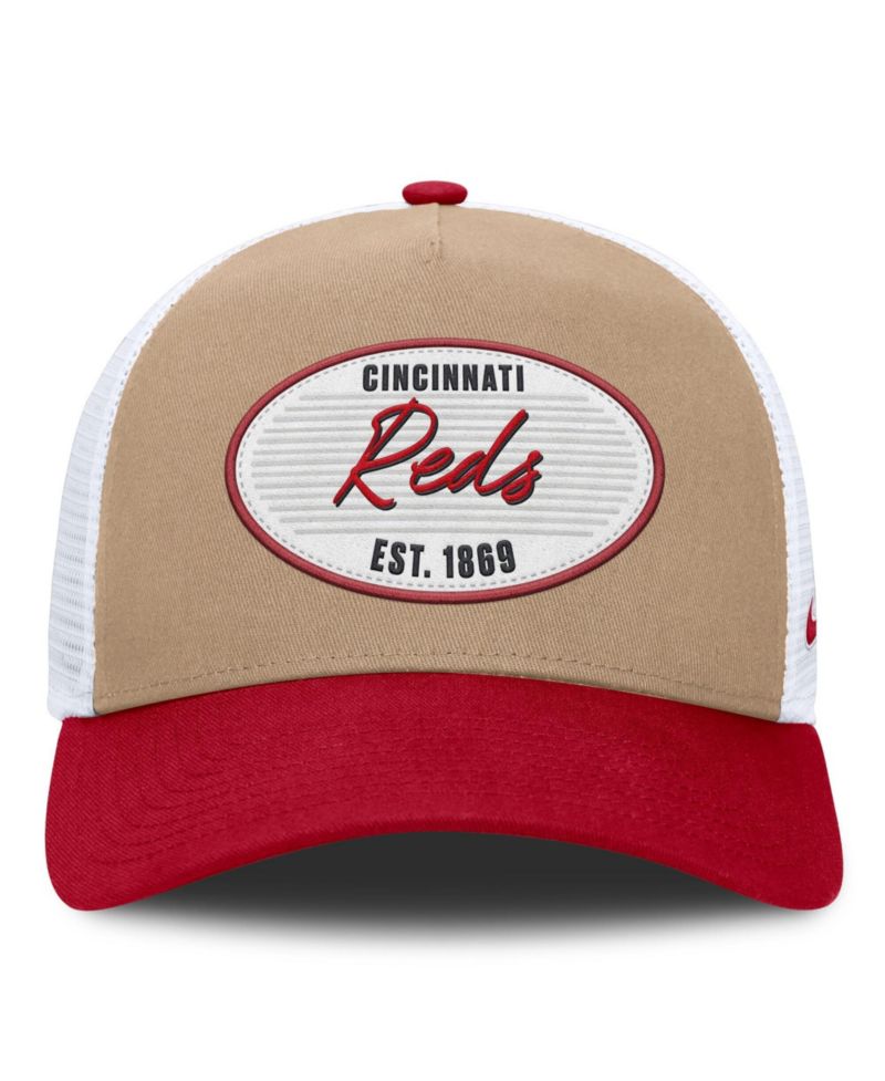 Men's Khaki/Red Cincinnati Reds Rise A-Frame Trucker Adjustable Hat
