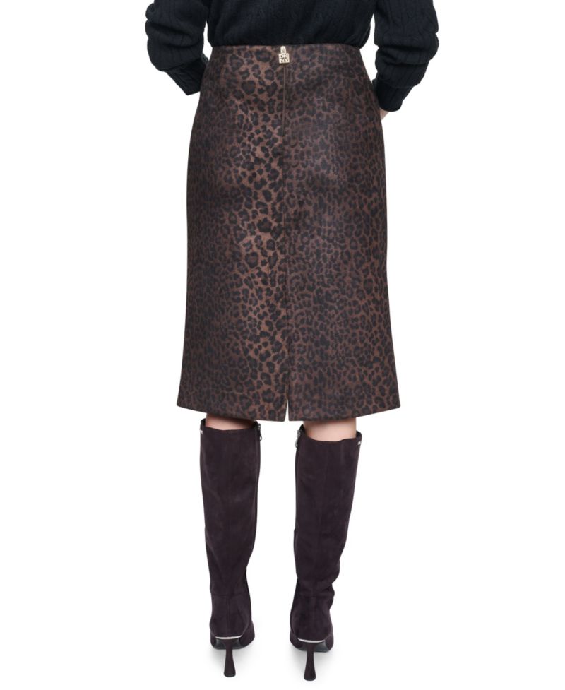 Women's High-Waisted Animal Print Pencil Faux Suede Skirt