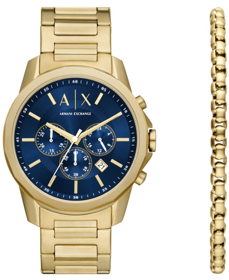 Men's Chronograph Gold-Tone Stainless Steel Watch 44mm Set, 2 Pieces
