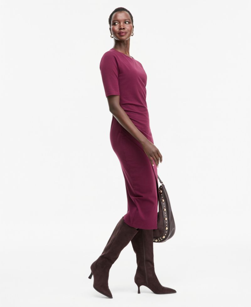 I.N.C. Women's Front-Slit Short-Sleeve Midi Dress