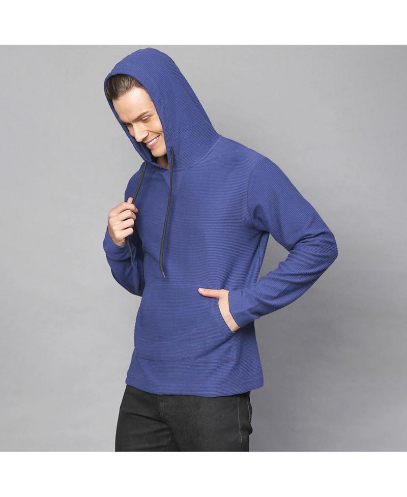 Men's Electric Blue Pullover Hoodie With Contrast Drawstring