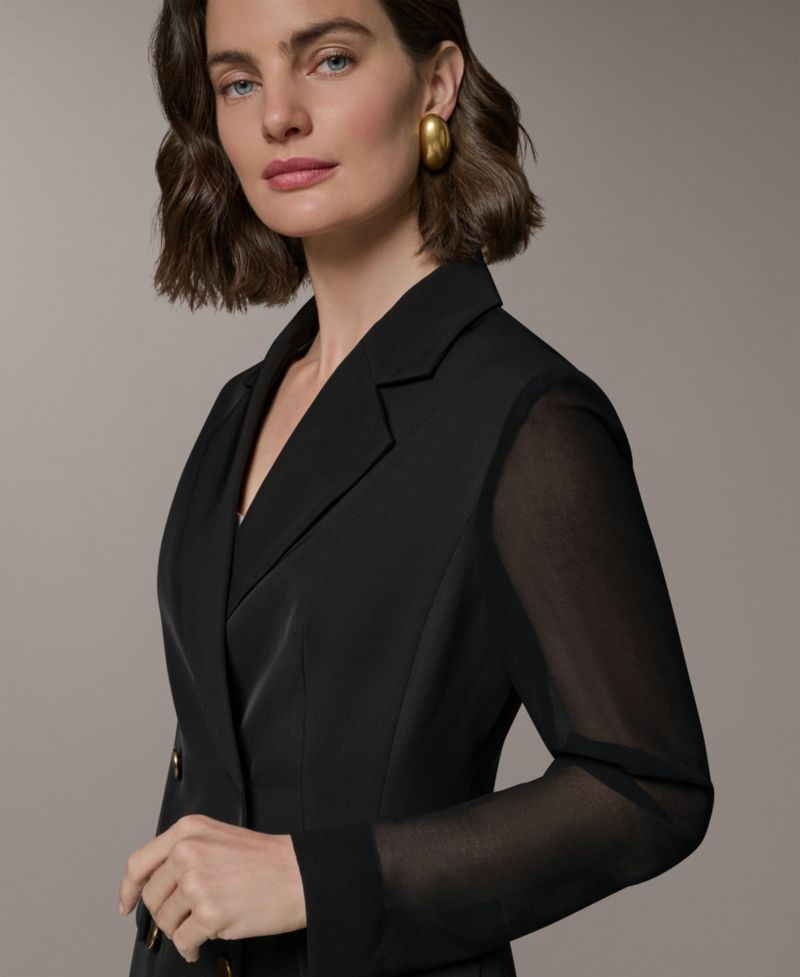 Petite Double-Breasted Long-Sleeve Blazer
