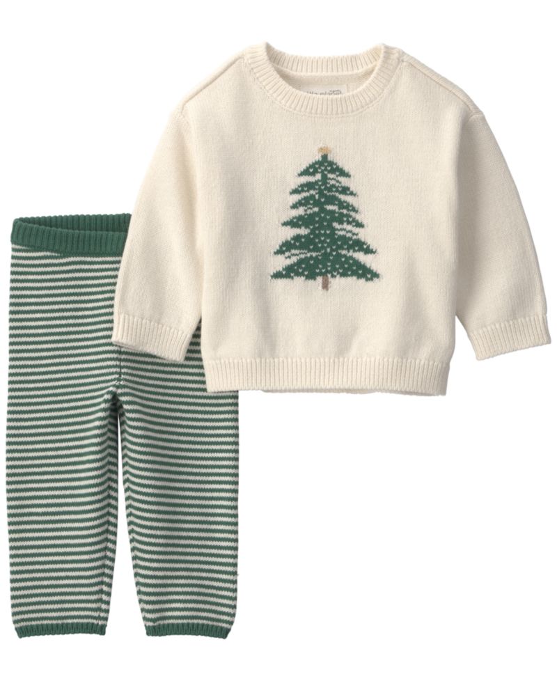 Baby Boys' or Baby Girls' Holiday-Tree Graphic Sweater and Pants, 2-Piece Set