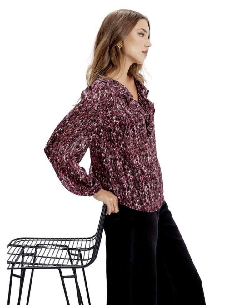Women's Trinity Printed V-Neck Long-Sleeve Chiffon Blouse